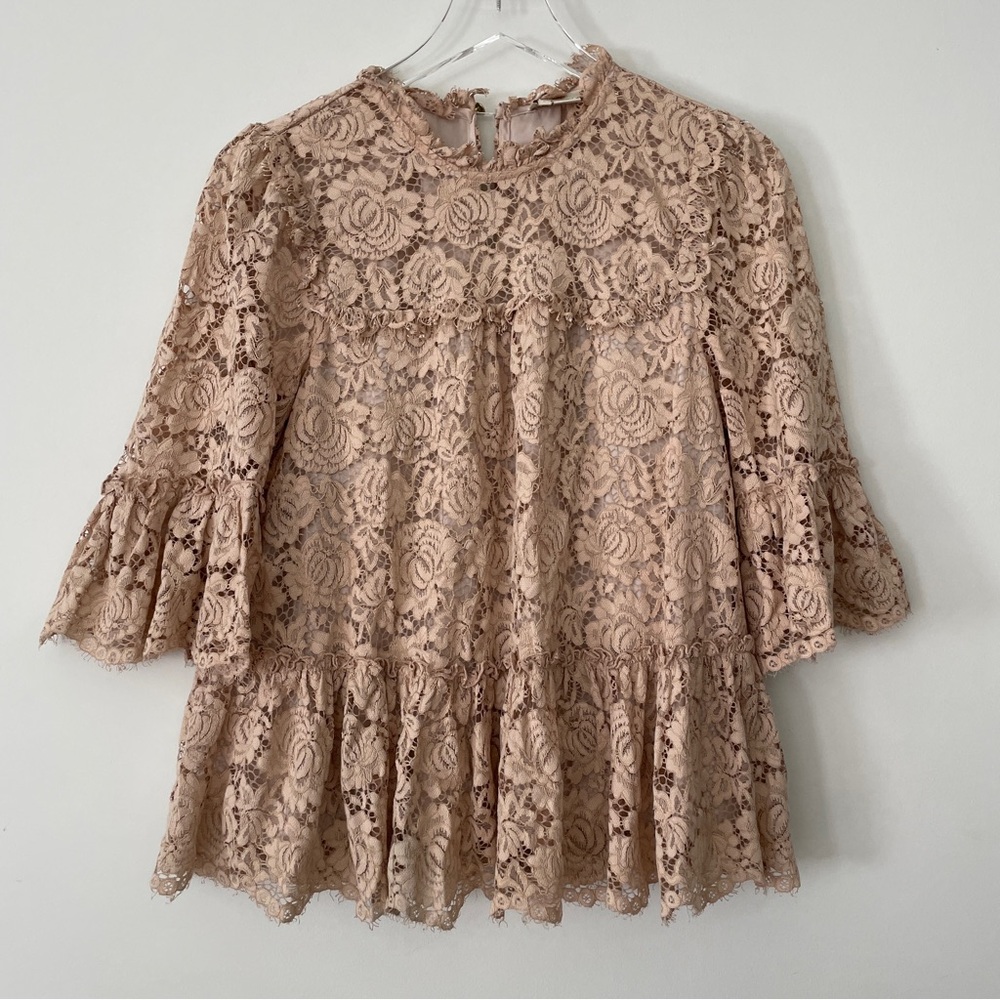 Kate Spade Top Women Small Pink Blush Floral Lace Poppy Boho Cottagecore Peasant